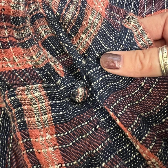 Free People Fearless Love Pink Blue Plaid Sequin Boho Button-Down Shirt - SP - Picture 9 of 10